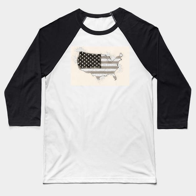 Vintage USA Map with American Flag Black and White sketch drawing Baseball T-Shirt by Naumovski